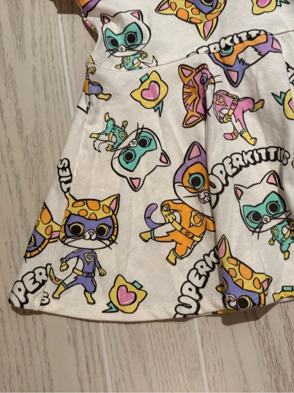 Disney Junior SuperKitties Girls 2T White Cat Print Dress NWT